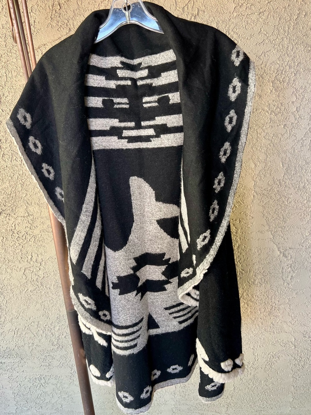 Ryan Michael Black & Cream  Thunderbird Poncho Wrap